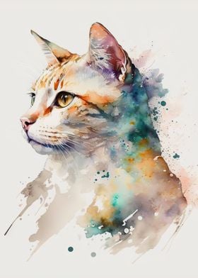 Watercolor cat animal