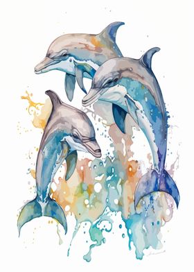Dolphins Watercolor Art