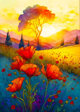 Red Poppy Field Sunrise