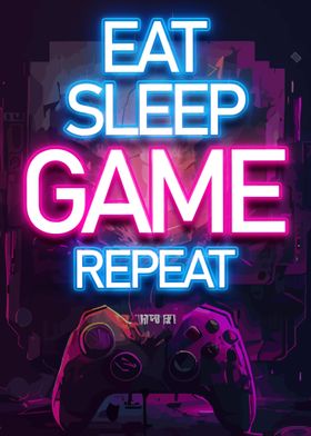 Unique Shop Repeat Eat - Metal Online Displate Posters Sleep | Game Prints, Pictures, Paintings