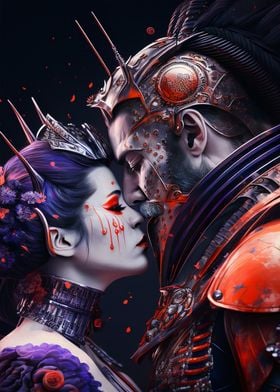 Geisha and Samurai kiss 