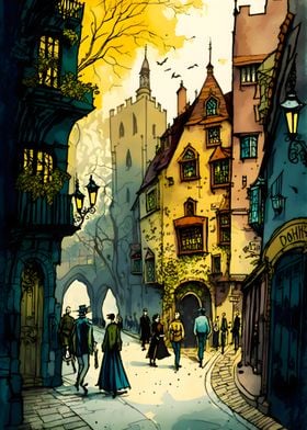 Medieval Town London Art