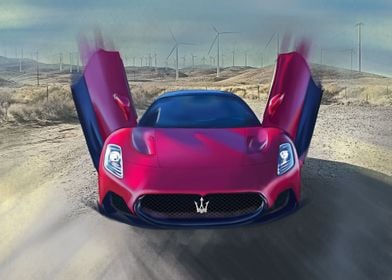 Red Maserati MC20 desert