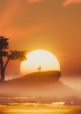 Samurai On Hill Sunset