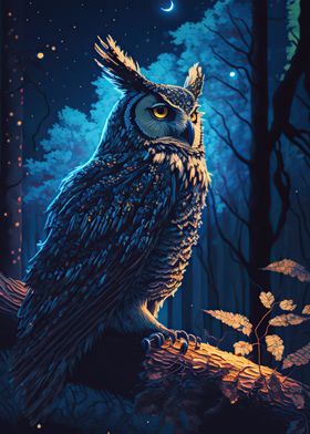 Owl in night forrest