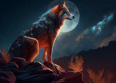 Wolf and moon