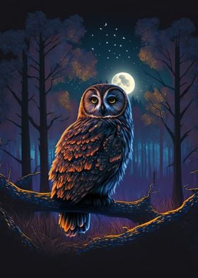 Owl in night forrest