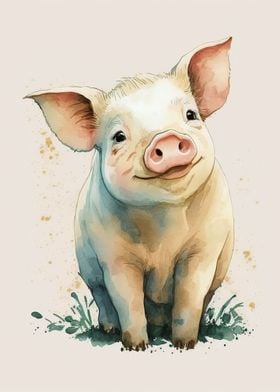 Watercolor pig baby