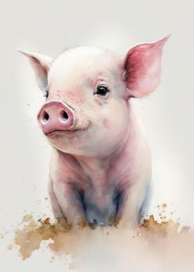 Watercolor pig baby