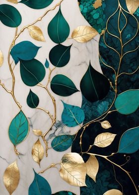 Leafs in green marble gold
