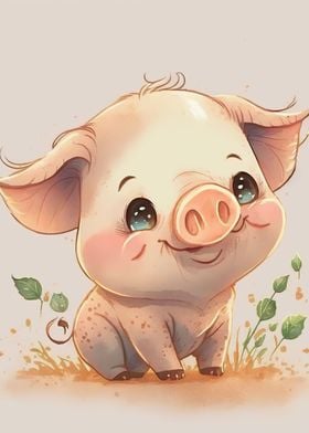 Watercolor pig baby