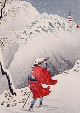 Ukiyo e snow on mountain