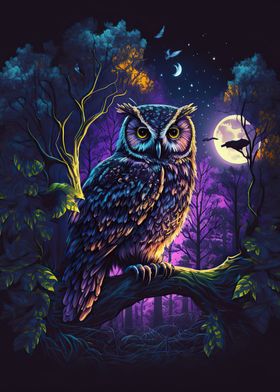 Owl in night forrest