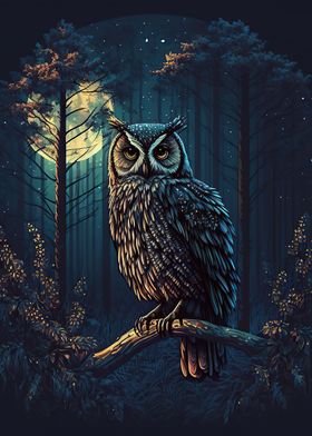 Owl in night forrest