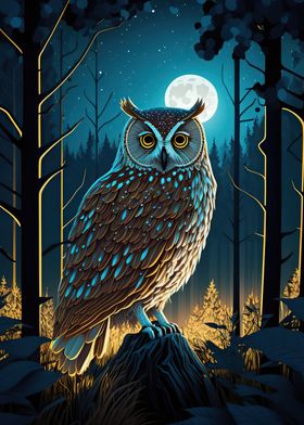 Owl in night forrest