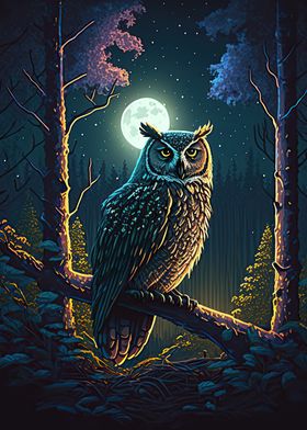 Owl in night forrest