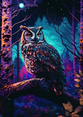 Owl in night forrest