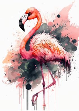 Watercolor pink flamingo 