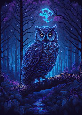 Owl in night forrest