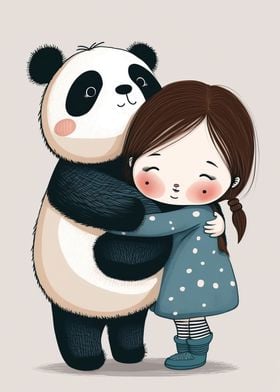 Girl and Panda Hug Cute