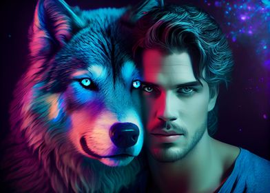 Man and wolf