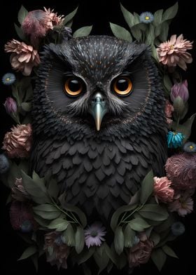 owl with flowers art 