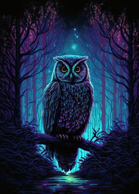 Owl in night forrest