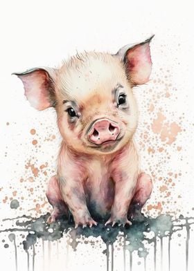 Watercolor pig baby