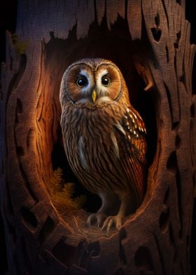 Tree Trunk Owl