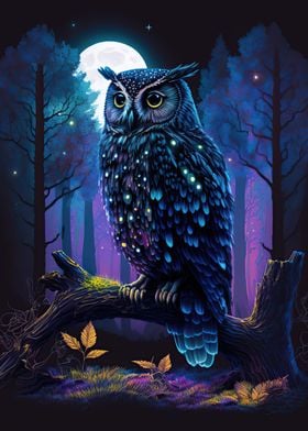 Owl in night forrest