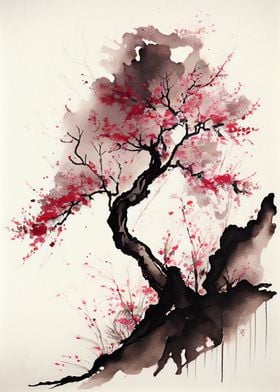Cherry Blossom Ink Wash