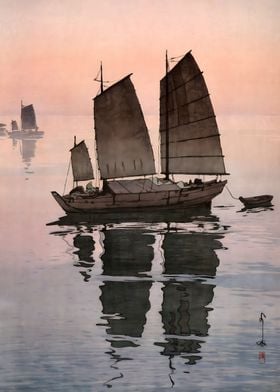 Ukiyo e Sailboats Evening