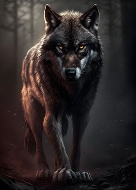angry wild black wolf 