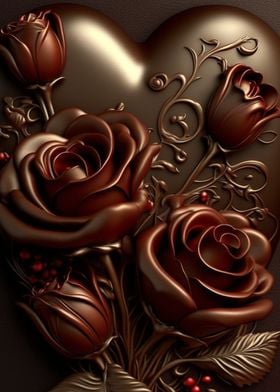 Chocolate and roses 3d art