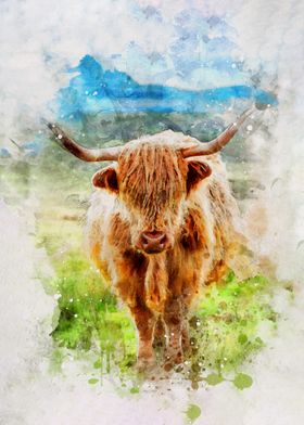 Watercolor Himalayan Cow