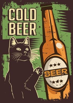 Funny Cat Beer' Poster, picture, metal print, paint by Neo Design