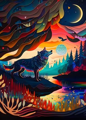 colorful abstract wolf