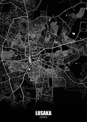 Lusaka Zambia Dark Map