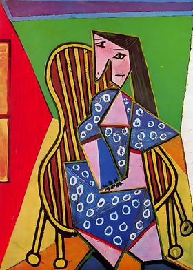 woman in striped armchair