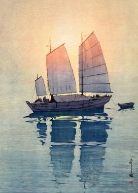 Ukiyo e Sailboats Morning