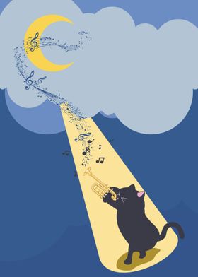 Black cat playing trumpet