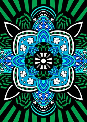 Mandala Green Blue Flower