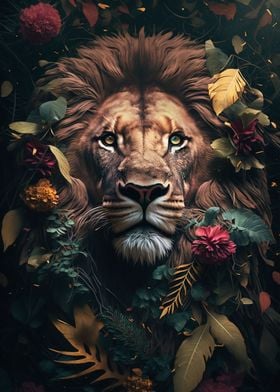 Lion in jungle style