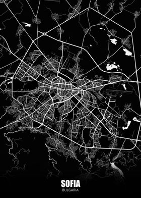 Sofia Bulgaria Dark Map