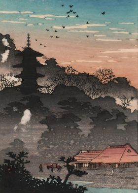 Ukiyo e  evening pagoda