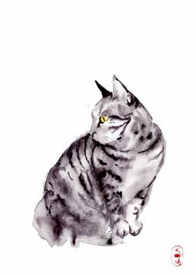 Cat Art in Wet Watercolor