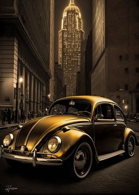 GOLD VW BEETLE VINTAGE CAR