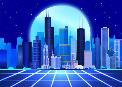 Blue Synthwave Future City