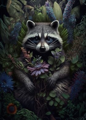 Racoon in jungle style