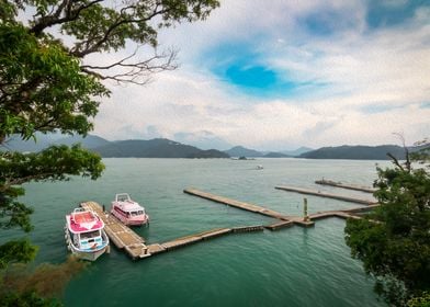 Oil Painting Sun Moon Lake